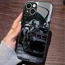 Black Car Pattern Tempered Glass Phone Case Suitable For IPhone 17 16 15 14 13 12 11 Pro/Max/Plus Shockproof Back Cover - JMH - 查看 6