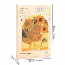 12pcs 2027 Floral Desktop Calendar, Van Gogh Oil Painting Vertical Planner, With Base And Card Slot, Home Office Decor, Ideal New Year And Birthday Gift - Single Piece - View 2