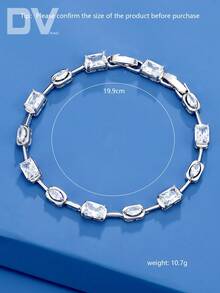 DV JEWELRY 1pc Artificial Zirconia White & Colorful Stone Bracelet, White Gold Plated Luxury Women's Bracelet, Elegant Jewelry For Date, Wedding, Party, Anniversary, Women's Gift - Silver - View 16