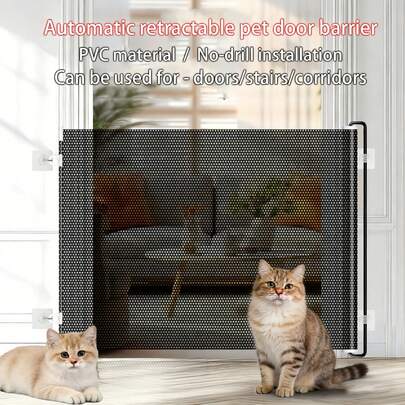Barrière de pour animaux de compagnie en matériau PVC - Barrière rétractable pour chats, auto-rétractable, convient pour les escaliers et les portes de la maison, gain de place, applicable pour les chats et les petits chiens