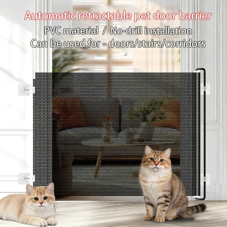 PVC Material Pet Safety Gate - Retractable Cat Fence Barrier, Auto-Retractable, Suitable For Home Stairs And Doorways, Space-Saving, Applicable For Cats And Small Dogs