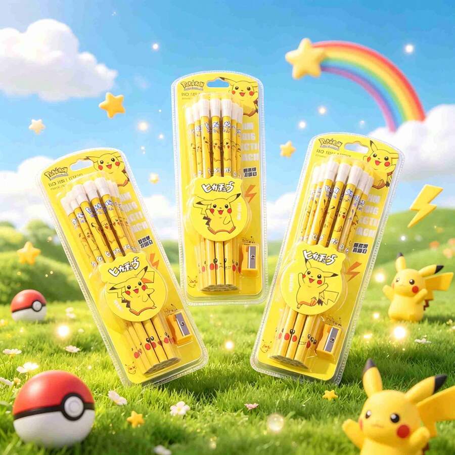 1set The Vibrant Yellow Cartoon Children's Pencil Is Easy To Pack, Suitable For Practicing Calligraphy And Painting. The Birthday Gift Is Practical And Beautiful. (Stochastic Style) - Multicolor - View 1