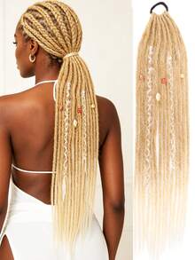 24 Inch Black, Gold, Gradient Brown Straight Hair Hippie Style 14 Strands Handmade Synthetic Fiber Crochet Braids Hair Extensions, Suitable For Women - Multicolor - View 5