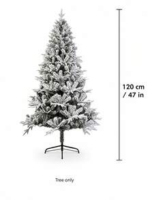 白色植絨人造聖誕樹，豐滿層次霜凍松樹，不發光雪覆常青樹，可折疊加固金屬底座，室內冬季節日裝飾樹，不含燈飾與飾品 - 雪絨聖誕樹 - 查看 6