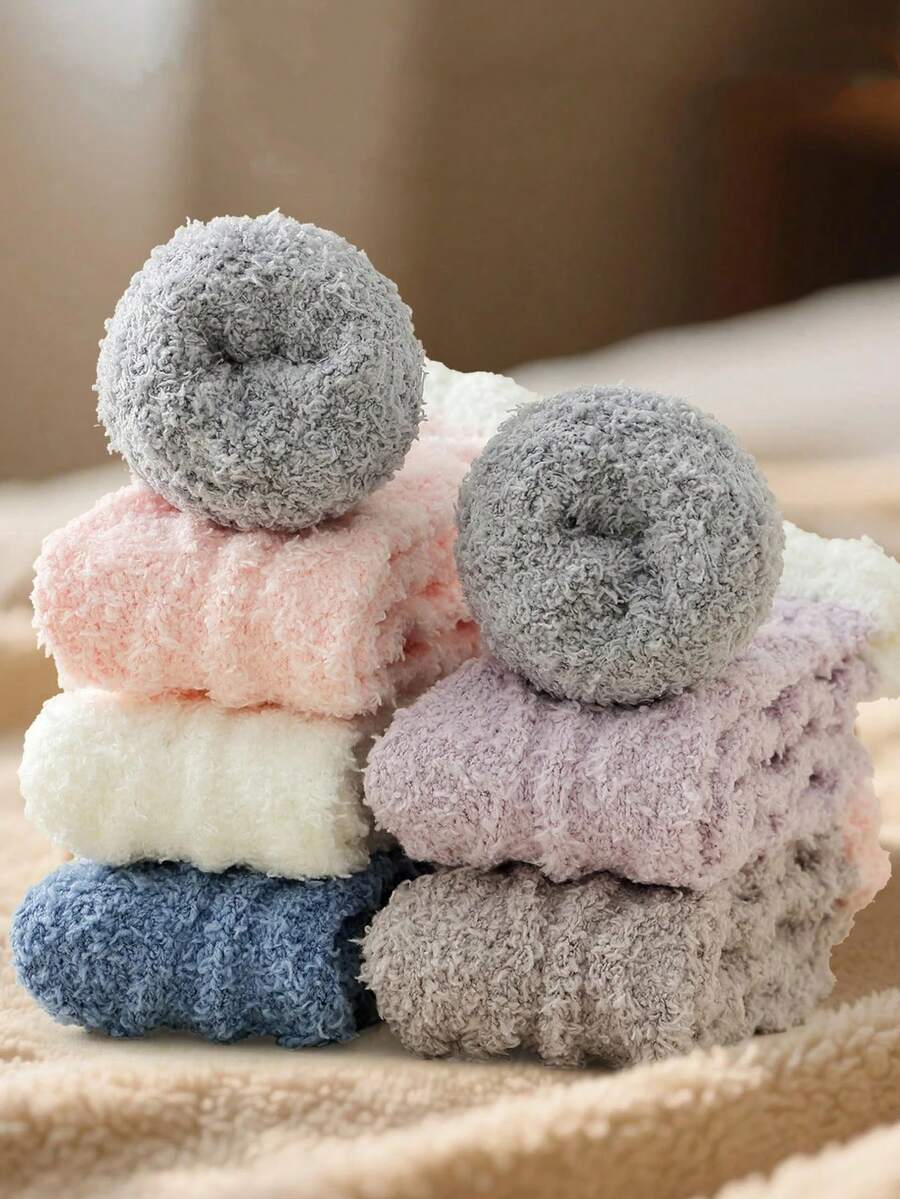 10/7/5/3/1 Pares de Calcetines de Pantufla de Peluche Esponjoso, Regalo Cálido y Cómodo para Mujeres, Tela Suave y Cálida, Color Aleatorio - Calcetines para Mujeres, Calcetines Blancos, Calcetines Esponjosos, Invierno, Calcetines de Invierno, Ropa de Invierno, Regalo para Mujeres, Halloween, Regalo de Navidad - Multicolor - Ver 1
