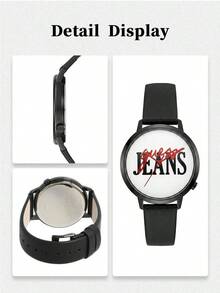 GUESS Minimalist Large Letter Print Dial Contrast Red Hands 5ATM Waterproof Casual Couple Watch V1022M2 - Black - View 5
