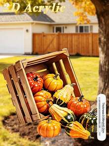 [2D Flat] 1pc Halloween Autumn Orange & Green Pumpkin Box Garden Stake Decor, Outdoor Decoration (17cm/6.69inch) Home Decor, Gardening Supplies, Patio Decoration, Acrylic, With Stake Base, 11 Holiday Decorations, Eye-Catching Yard Art Lawn Decor, Flower Bed & Front Yard Decoration, Unique Gift For Gardening Enthusiasts, Perfect For Autumn Harvest Season - Pumpkin Garden Stake - View 6