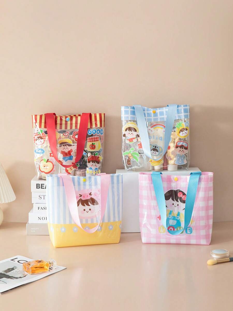 1pc Cartoon PVC Transparent Tote Bag, Waterproof Beach Bag, Large Capacity Swimming Storage Bag, Cosmetic Bag - Multicolor - View 1