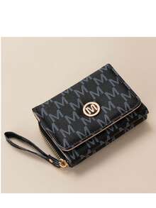 Vintage M Letter Print Short Wallet For Women, Metal Buckle, Multi-Card Slots, Zipper Coin Purse, Handheld Small Bag - Multicolor - View 2