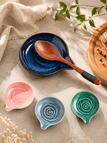 1pc Japanese Style Ceramic Spoon Holder, Water Drop Glazed Kitchen Utensil Rack, Suitable For Spoons, Ladles And Cooking Utensils, Countertop Spoon Holder, Tea Table Accessory, Coffee Bar Decor, Home Kitchen Decoration - Multicolor - View 7
