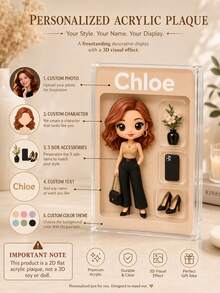 Custom Portrait Doll, Personalized Digital Portrait Art, Custom Photo To Cartoon Acrylic Plaque, Wedding Keepsake, Personalized Acrylic Keepsake, Anniversary Gift, Keepsake For Special Someone, Personalized Photo Stand, Office Decor - Multicolor - View 2