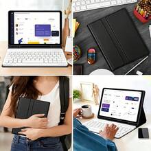 Keyboard Leather Case For Tablet, Book-Style Tablet Protective Shell, Ultra-Thin Bluetooth Keyboard + Tablet Protective Case Stand, Anti-Drop/Anti-Shock/Anti-Dust/Anti-Fingerprint, Keyboard Case For Samsung/S11 Series Models HuaweiMatePad Series Models / HonorPad Series Models / XiaomiPad Series Models / RedmiPadseries Models/LenovoTab Series Models/LenovoXiaoxinTab Series Models/LenovoIdeaTab Series Models - 黑色 - 查看 3