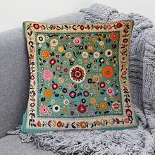 1Pc Single-Side Persian Suzani Throw Pillow Covers - 17.7*17.7 Inches, Sea Green 2D Flat Print, Zipper Closure, Machine Washable, Perfect For Sofa Decoration, Filling Not Included - Multicolor - View 5