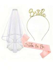 1 Set Bridal Rose Gold Headpiece, Veil And Hair Accessories, Suitable For Bachelorette Party, Wedding …Photography, Bride-To-Be Outfit And Accessories - Bridal 3-piece Set - View 5