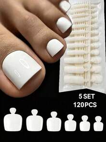 100pcs 12 Sizes Glossy White Wearable Toe Nails, Short Square Full Coverage Fake Toe Nails, Women's Nail Art Supplies - White - View 2