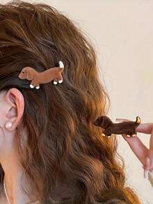 2pcs Dog-Shaped Hair Clips, Delicate Small Hair Clips, Honeycomb-Shaped Hair Clips For Organizing Sides And Back Hair, Hair Clip Accessories, Fun Bangs Side Hair Clip Set, Hair Accessories, Perfect For Creating Side Hair Styles, Cute Hair Clips, Suitable For Daily Wear, Parties, Hair Clips - Multicolor - View 2