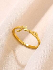 1pc Personalized Arabic Letter Symbol Ring, 18K Gold Plated Stainless Steel Open Band, Minimalist Women's Jewelry - Multicolor - View 2