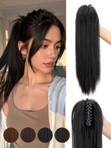 Clip-In Ponytail Hair Extension Straight High Fountain Ponytail Medium Long Synthetic Hair Piece For Women - Multicolor - View 2