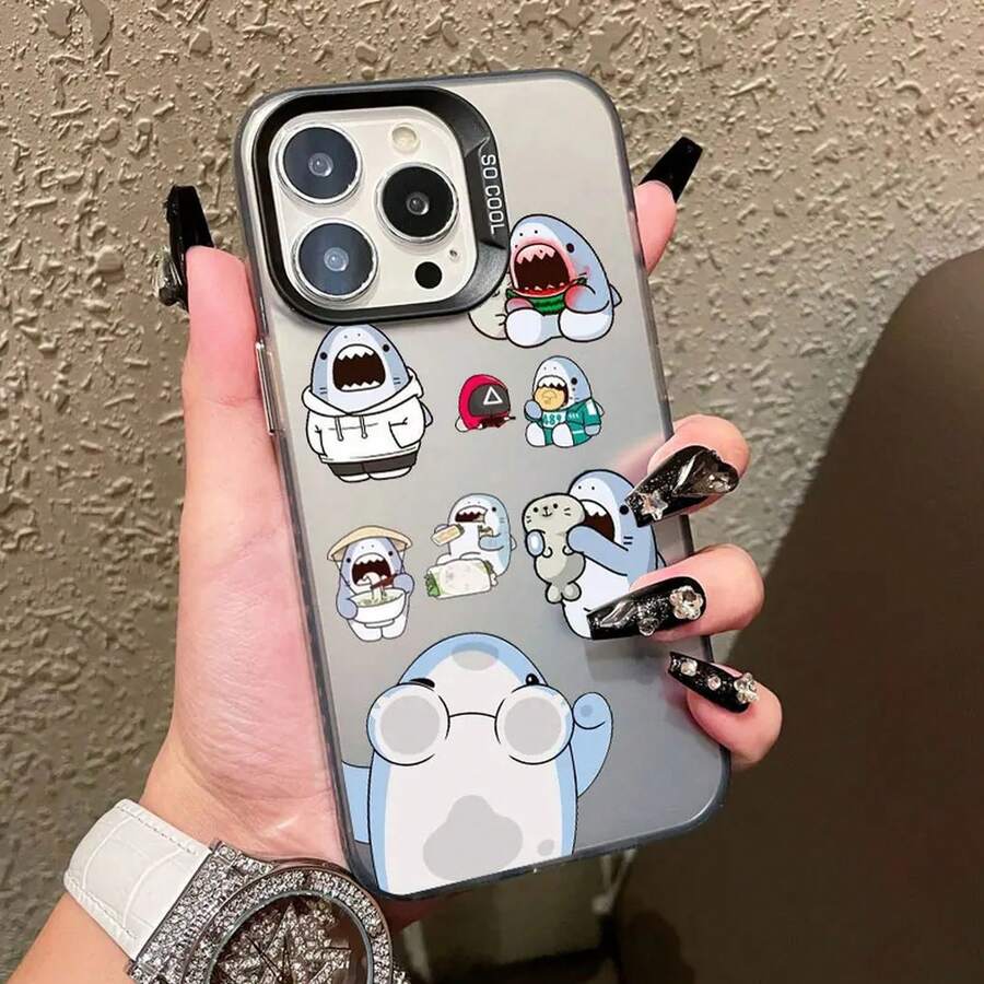 Cartoon Cute Shark Pattern Laser Phone Case For IPhone 17 16 15 14 Pro Max Plus 17 Air 13 12 Mini 11 Pro Max Shockproof Covers - CH-Black SYKT 2 - 查看 1