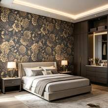 Floral Butterfly PVC Self-Adhesive Wallpaper 17.7in*39.3/118.1/196.8in Waterproof Removable Dark Background Peony Contact Paper Vintage Wall Mural Suitable For Balcony Bedroom Sofa Background Wardrobe Door Decoration - Bronze - View 2