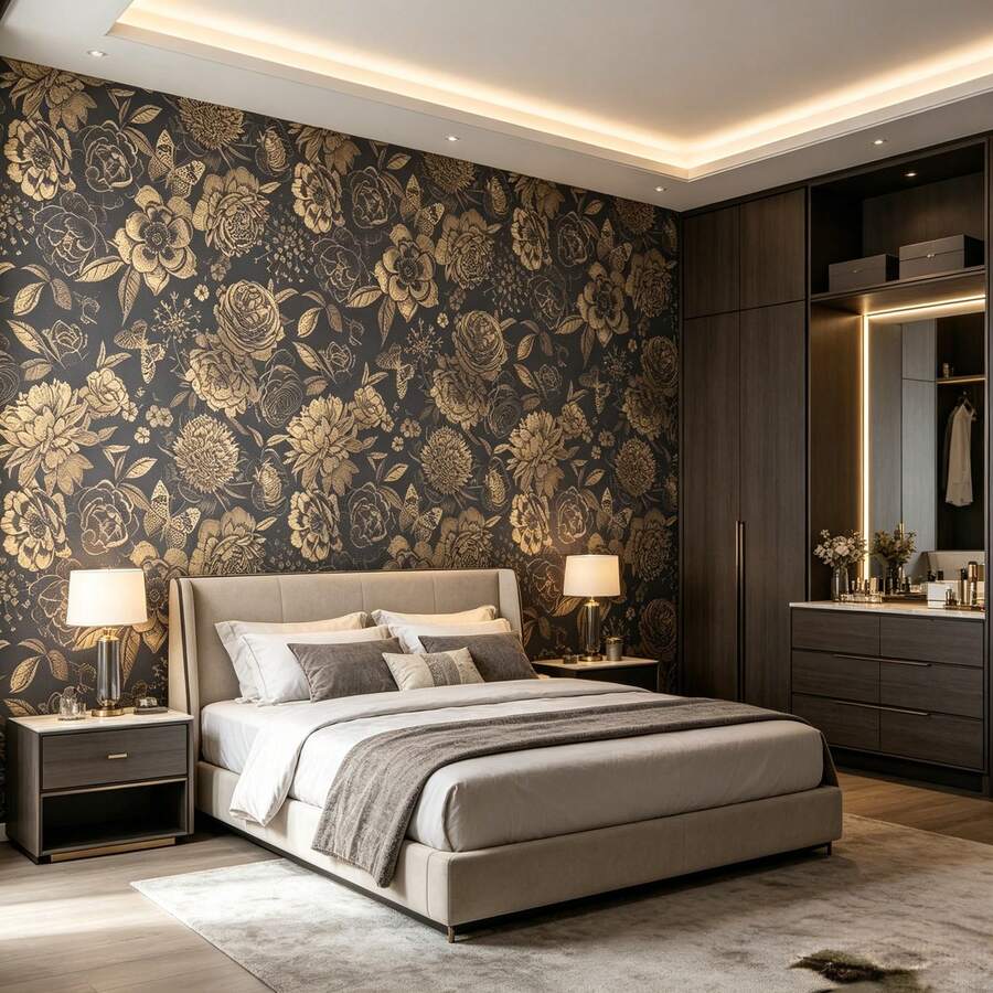Floral Butterfly PVC Self-Adhesive Wallpaper 17.7in*39.3/118.1/196.8in Waterproof Removable Dark Background Peony Contact Paper Vintage Wall Mural Suitable For Balcony Bedroom Sofa Background Wardrobe Door Decoration