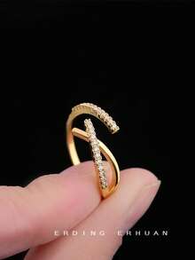 1pc S925 Sterling Silver Cross Wrapped Open Ring For Women, Minimalist Luxury Line Design, Elegant Versatile Commuter Style, Niche Design, Gentle Elegant, Exquisite Index Finger Ring For Daily Wear - Cross - View 2