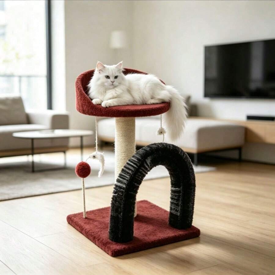 30*30*40cm Arch Sisal Cat Scratcher Tree, Integrated Small Cat Perch Nest With Hanging Play Balls, Wear-Resistant Scratching Frame, Random Color Shipment - Multicolor - View 1