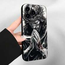 [24h Versand Aus DE/FR/ES]Schwarz-Weiß Dornenkrone betende heilige Figur Skizzen-Muster matte stoßfeste Handyhülle kompatibel mit iPhone 11 12 13 14 15 16e 17 Air Plus Pro Max, Galaxy S21 S22 S23 S24 S25 S26 Ultra Edge FE Plus, kratzfest weiche Schutzhülle, bedeutungsvolles christliches religiöses Geburtstags- und Feiertagsgeschenk für Glaubensbekenner Männer und Frauen - 1 Hauptbild - Übersicht 3