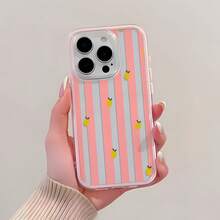 1pc Pink Frame Transparent Minimalist Lens Protection Anti-Drop Anti-Collision Pink Striped Lemon Pattern Phone Case Personalized Suitable For IPhone 16 Pro Max/17/16/15/14 Plus/13/12/11 Protective Case Air Suitable For Samsung Series - Multicolor - View 3