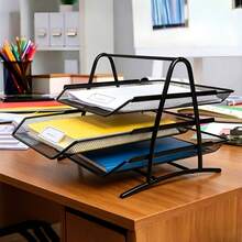 4 Tier/ 3Tier Metal Mesh File Organizer Tray, A4 Paper Document Storage Rack, Multi-Layer Desktop Letter Tray Holder For Office Home School Workspace,Portable Paper Organizer,Sturdy, Durable And Easy To Clean. - View 10