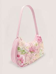 1pc Embroidered Floral Girl's Shoulder Bag, Casual Underarm Bag, Exquisite Fashion Handbag - Embroidered Floral - View 3