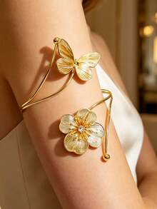 4pcs Floral & Butterfly Romantic Vacation Style, Asymmetrical Geometric Starfish Bangle Bracelet Set, Versatile Daily, Travel, Party Wear For Women - Multicolor - View 2