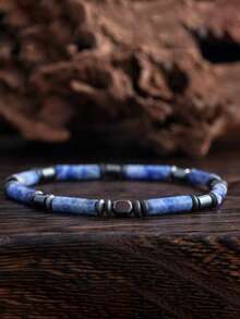 YAUKIA 1pc Sodalite Beaded Hematite Memory Beaded Bracelet, Mproves Focus Mental Clarity Good Luck, Boho Jewelry Gifts Daily Vacation Wear - Multicolor - View 2