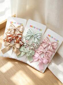 3 Packs Of Handmade Fabric Bow Hair Clips, Featuring Floral Prints, Plaid, Polka Dots, And Solid Colors. Sweet And Non-Slip. - Multicolor - View 3