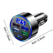 1入黑色4-usb端口帶type-c汽車充電器適配器,具有電壓和電流的led顯示屏 - 黑色 - 查看 7