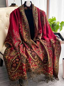1pc Women's Cashew Nut Jacquard Fringed Scarf, Women's Muslim Headscarf, Soft And Lightweight Shawl, Elegant Headscarf For Daily Travel, Shawl - Multicolor - View 13