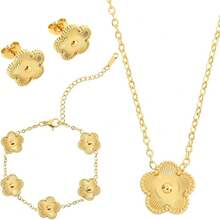 4pcs Clover Shell Lucky Four-Leaf Flower Bracelet, Earrings, Pendant, Necklace Set, Popular Cross-Border - Multicolor - View 1