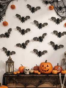 6pcs Halloween 3D Bat Wall Stickers, Realistic Flying Bat Wing Design Wall Decals, Vintage Gothic Horror Style Wall Decor, Removable Bat Decorations, Suitable For Home Walls, Windows, Doors, Halloween Party Background Decoration, Haunted House Decoration - A - View 2