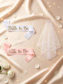 1 Set Bridal Rose Gold Headpiece, Veil And Hair Accessories, Suitable For Bachelorette Party, Wedding …Photography, Bride-To-Be Outfit And Accessories - Bridal 3-piece Set - View 10