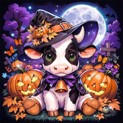 1PC | 5D DIY Diamond Painting | Wizard Hat Calf & Pumpkin Pattern Diamond Painting Kit, Round Full Drill Mosaic Craft Set, High Definition Art Diamond Painting, Focus And Relax Through DIY, Suitable For Living Room, Bedroom, Office Wall Decor, Surprise Holiday Home Decor Gift For Family And Friends, Unframed