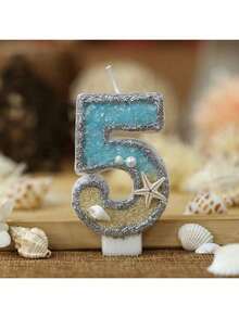 1 pièce Bougie pailletée chiffre 0-9, Bougie de décoration de gâteau d'anniversaire étoile de mer de plage d'été, Décoration de gâteau de fête thème océan - Multicolore - Voir 16
