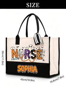 Custom Name Halloween Nurse Canvas Tote Bag, Personalized Medical Worker Shoulder Bag, Halloween Nurse Appreciation Gift - Multicolor - View 6