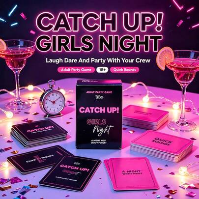 1 Unit Ladies Night Fun Social Card Game Kit, Full Girl Group Chat Task Card Pack, Premium Thick Paper Cards, Plain Black Neon Pink Text Box Visual Design, Interactive Ladies Icebreaker Game, Girls Reunion Party, All Season Game Night
