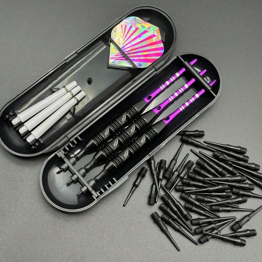 3PCS/SET Pink Laser Tail Wing Darts Set, 18.5g/Pc Lightweight Feel Darts With Portable Box - Purple - View 1