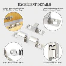 2Pcs Adjustable Double Roller Catch Cabinet Latch, Premium Solid Brass Spring Loaded Double Ball Tension Door Catch With Mounting Screws, Heavy Duty Durable Hardware Fitting For Cabinet Closet Furniture Wardrobe & Interior Doors - Multicolor - View 6