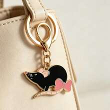 5pcs/10pcs Cute Bow Rat Enamel Keychain With Thank You Pocket Hug Card, Cartoon Animal Gratitude Gift - Multicolor - View 9