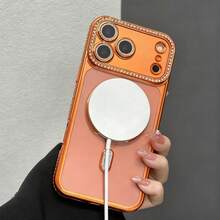 Gold-Plated Shiny Diamond Rhinestone Magnetic Wireless Charging Phone Case, Compatible With IPhone 17 Pro Max; Soft Shell, Compatible With 11-17 Series - Orange - View 8