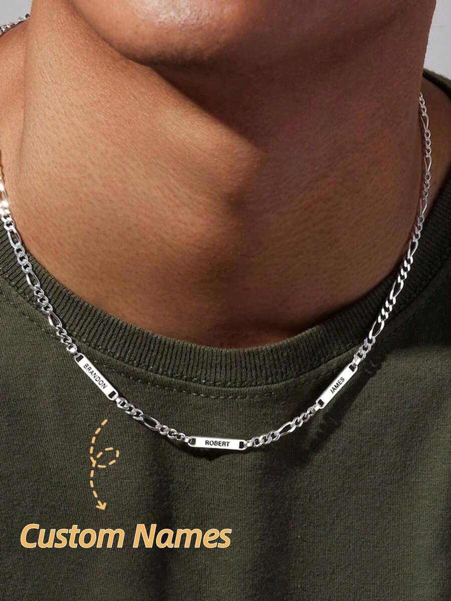 Men Necklace With Name, Personalized Gift For Dad, Father's Day Jewelry, Dad Necklace With Names, Name Necklace For Him,Travel Organizer, Personalized Gift For Men, Thoughtful Gift - Silver - View 1