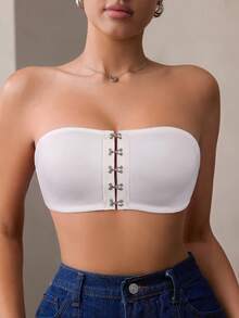 1pc Women's Wire-Free Padded-Free Front Closure Bra - White - View 3