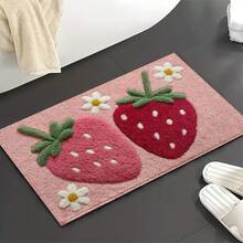 1pc Strawberry & Floral Design Bath Mat, Non-Slip And Absorbent Bathroom Floor Rugs,Doormat,Water Absorption Mat,Machine Washable,Low Pile,TPR Backing,Knit Fabric,ForBedroom,Kitchen,Entryway,Indoor Use,Accessories & Home Decor, Perfect New Home Gift. - Pink - View 4